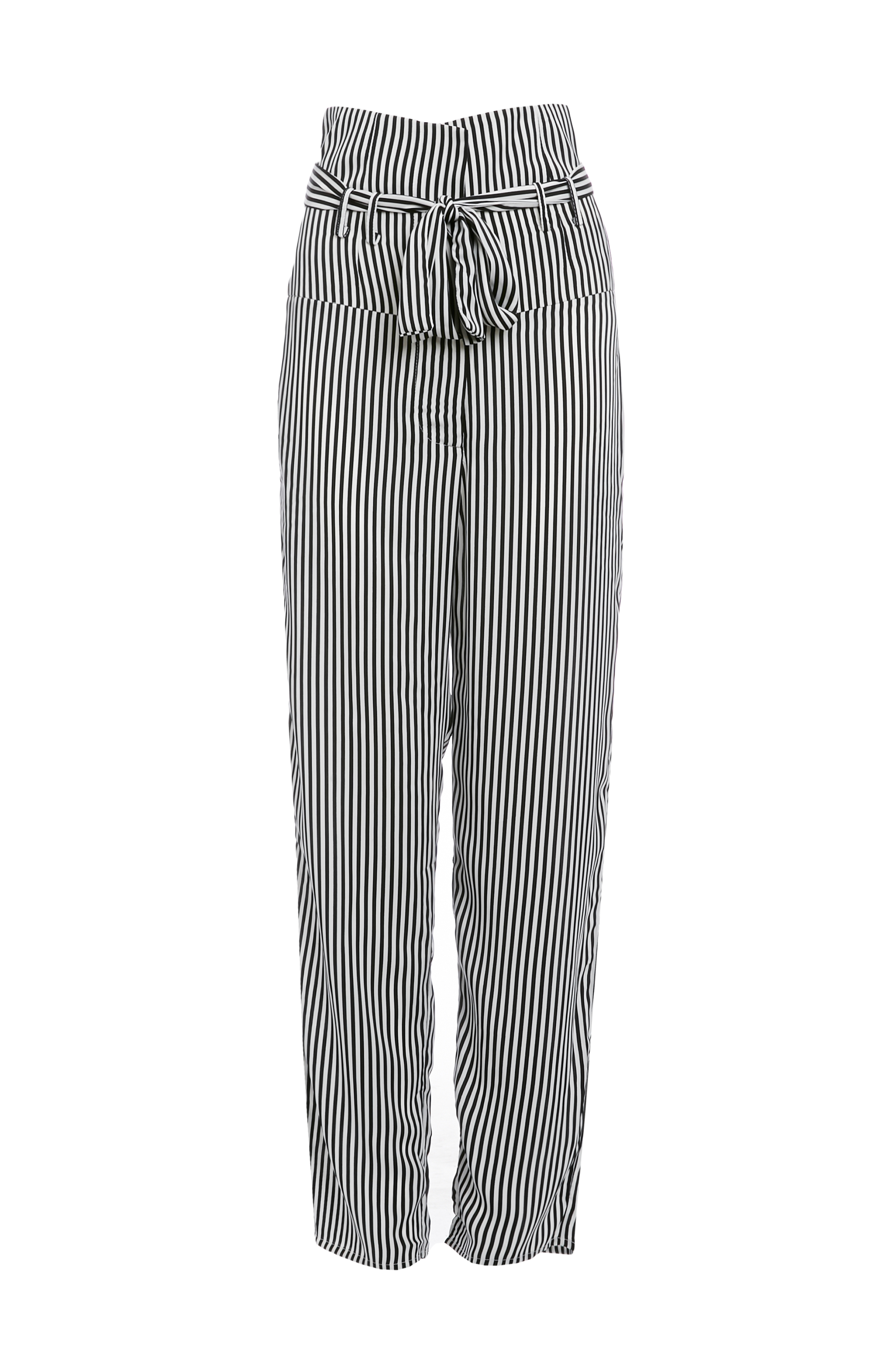 Six Crisp Days High Waist Striped Tie Pants in Black/White DAILYLOOK