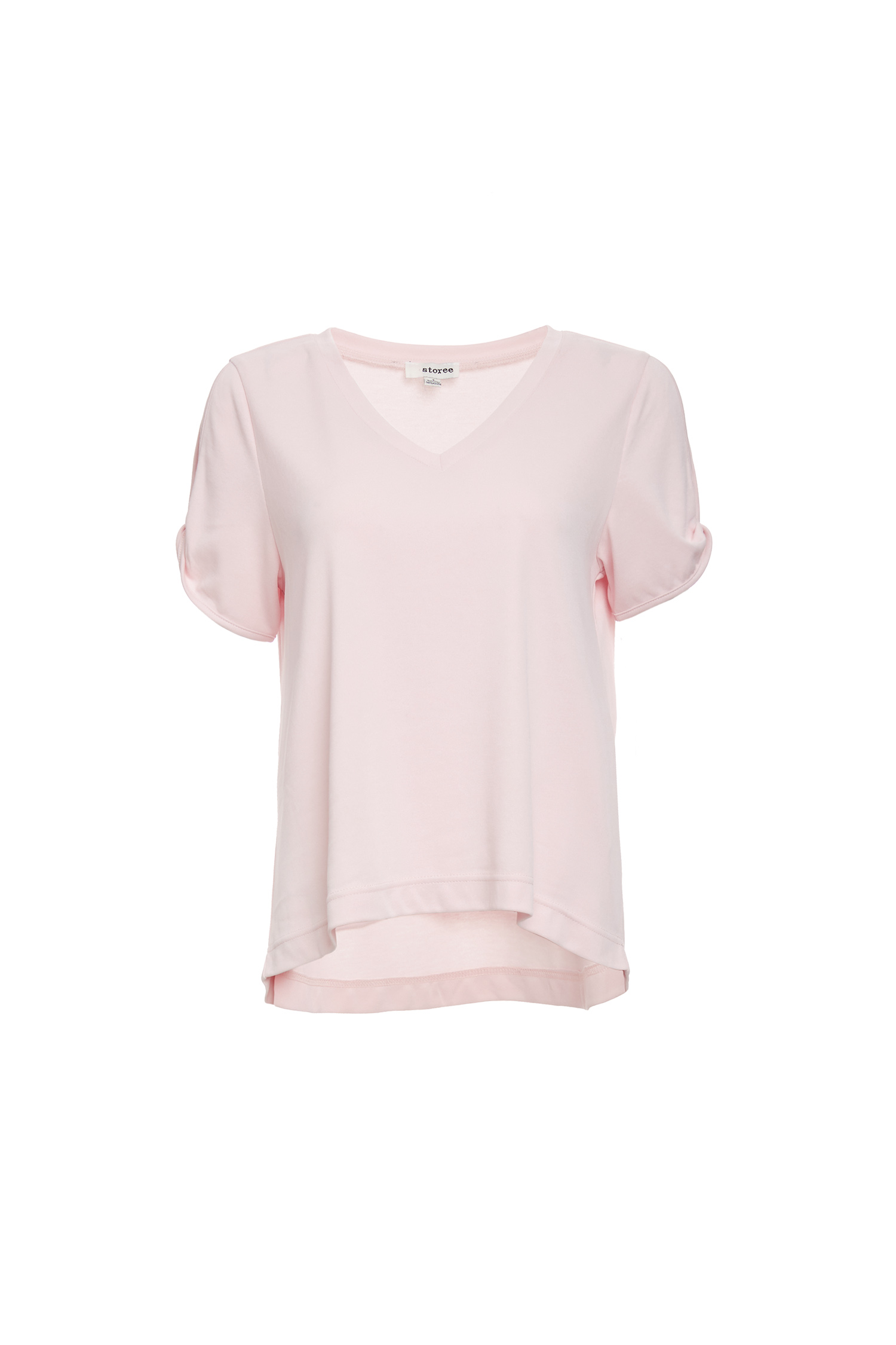 Annabelle V-Neck Split Shoulder Knit Tee in Pink | DAILYLOOK