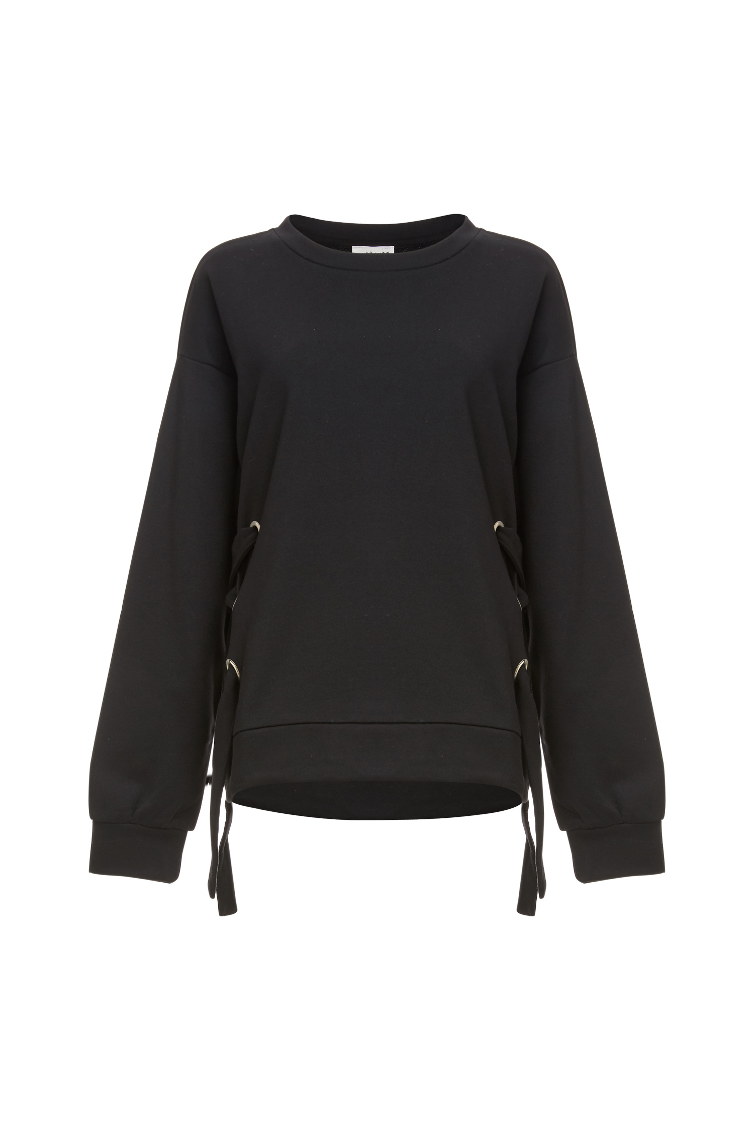 Knit Sweatshirt w/ Side Ties in Black | DAILYLOOK