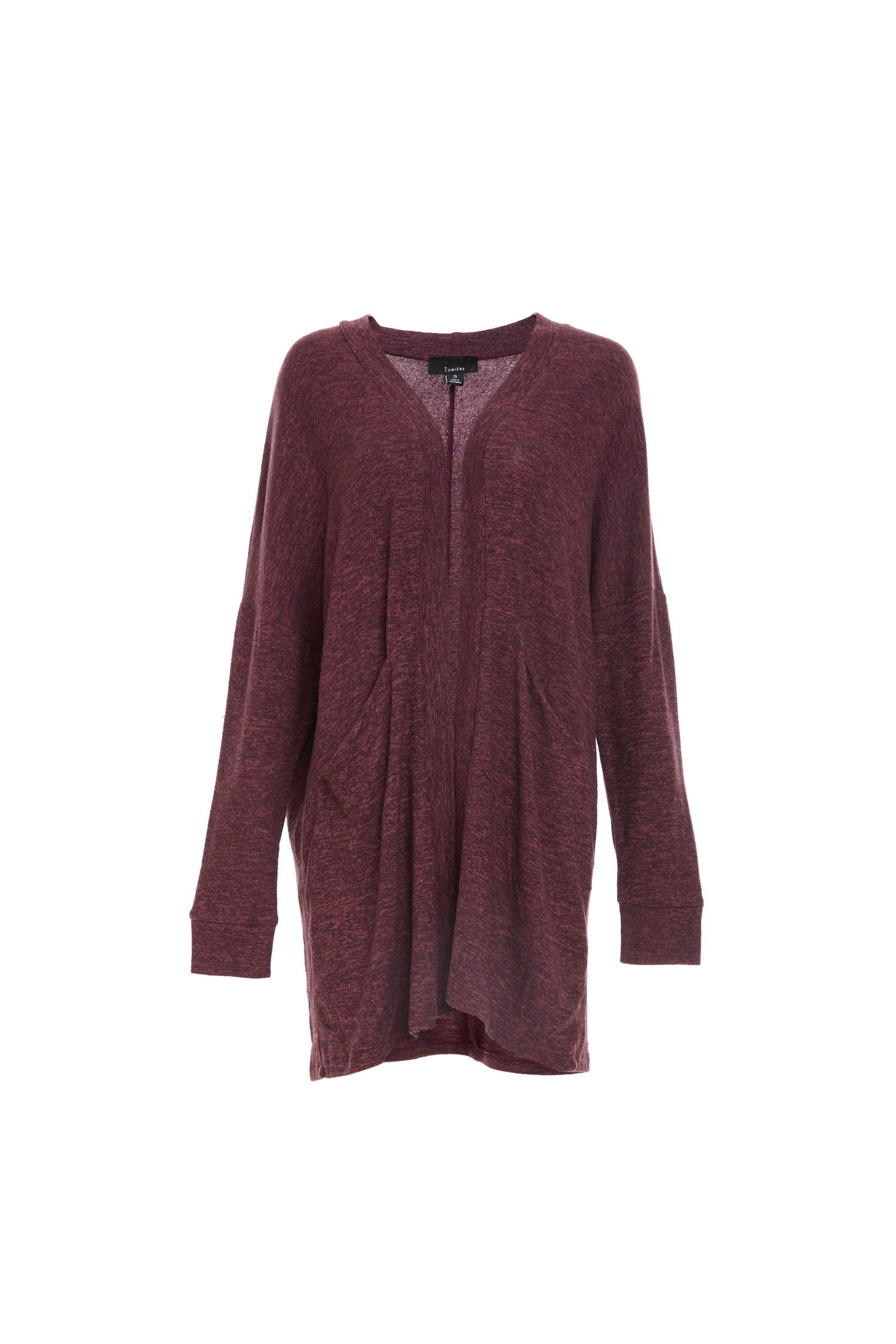 Long Sleeve Knit Cardigan w/ Pockets in Burgundy DAILYLOOK