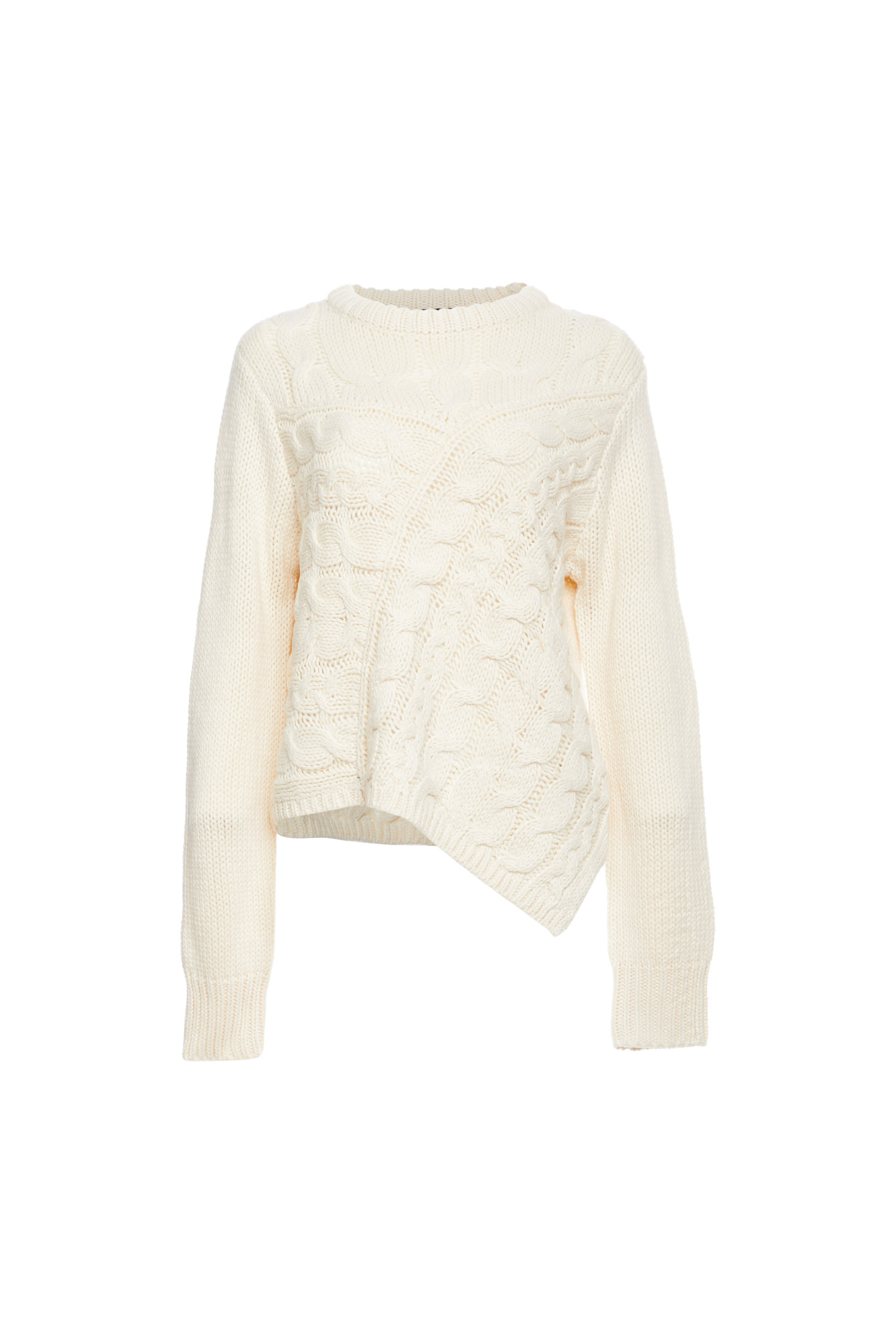 Asymmetrical Cropped Cable Knit Sweater in Cream | DAILYLOOK
