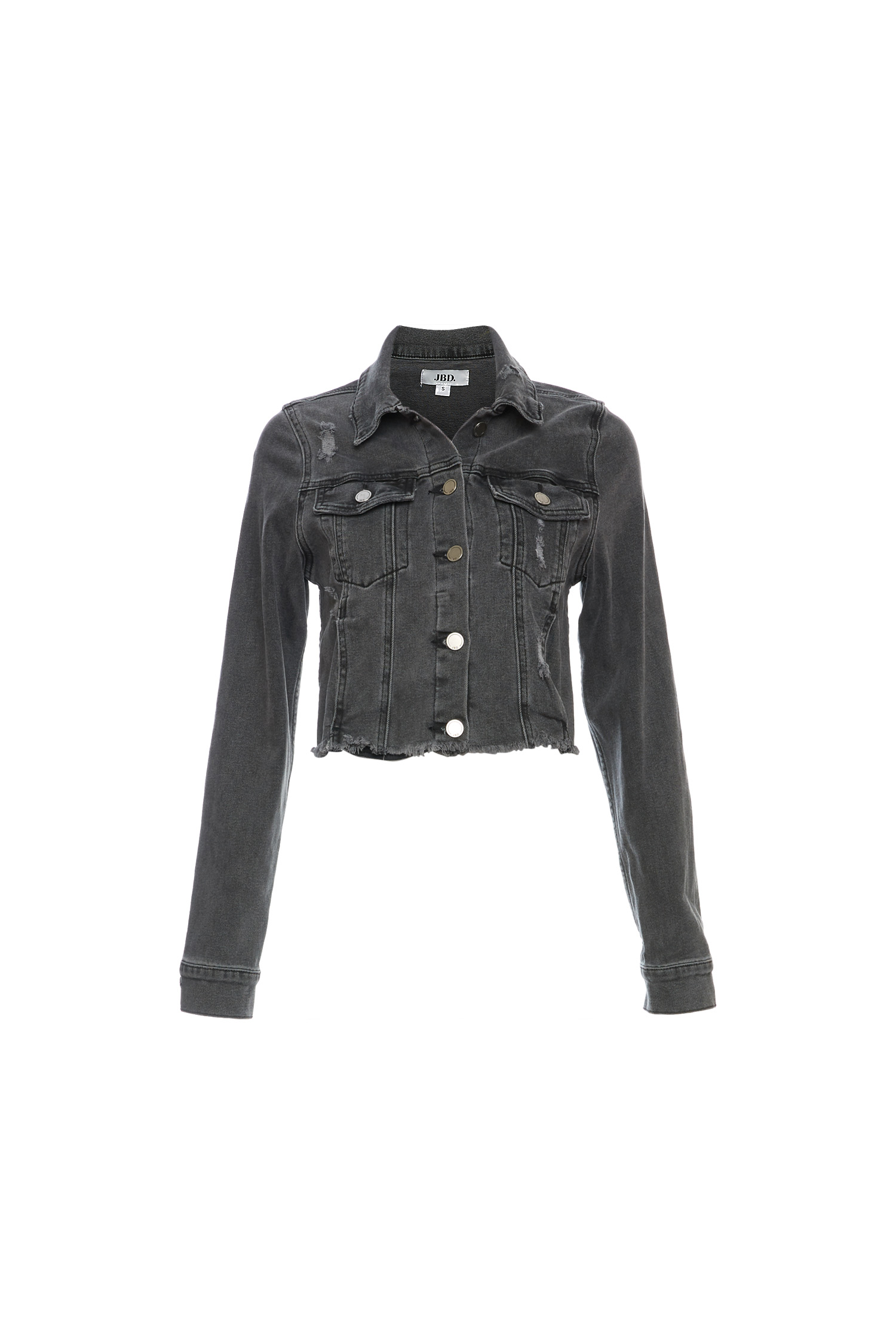 Just Black Frayed Cropped Denim Jacket in Black DAILYLOOK