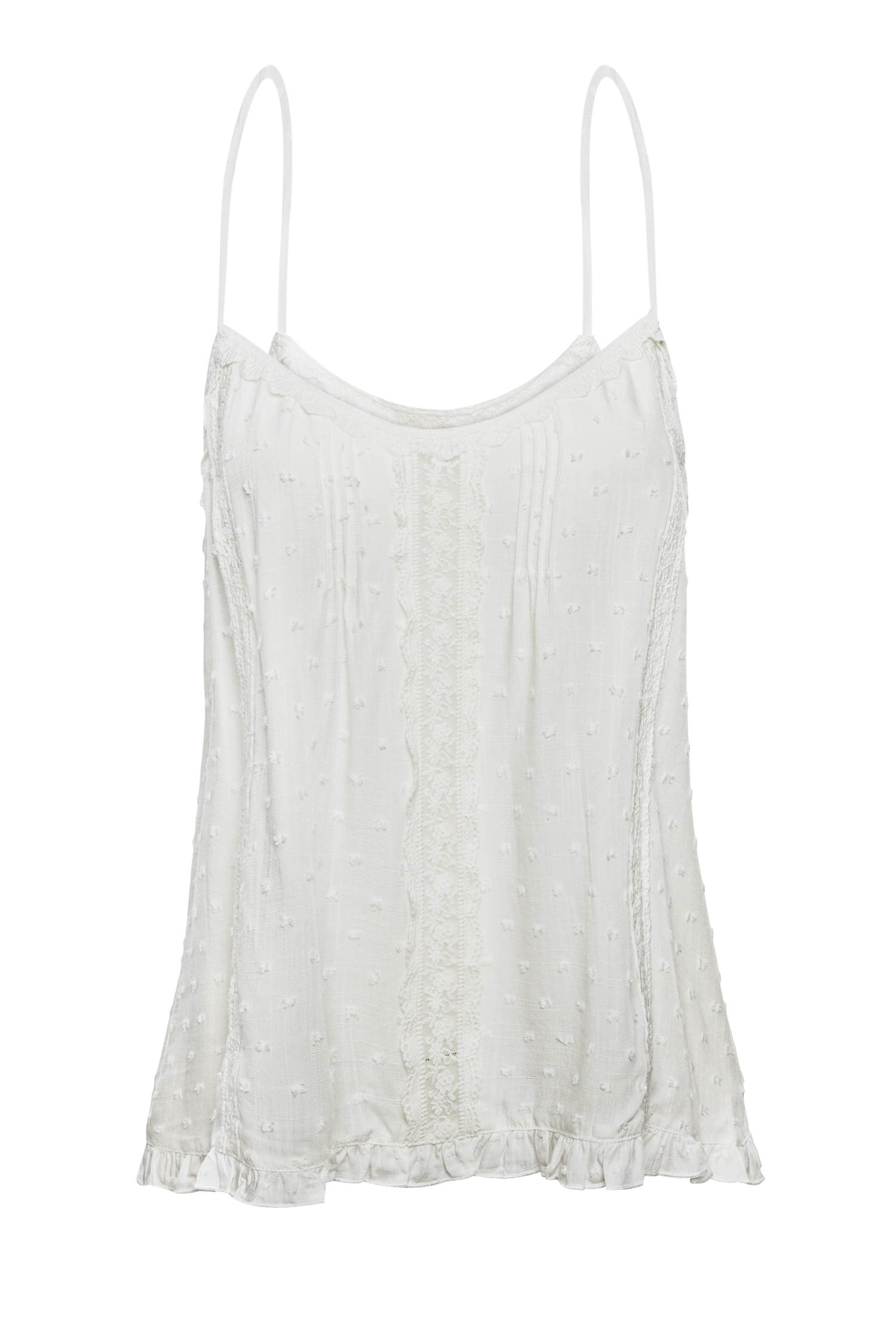 Swiss Dot Cami With Lace Trim Detail in White S - XL | DAILYLOOK