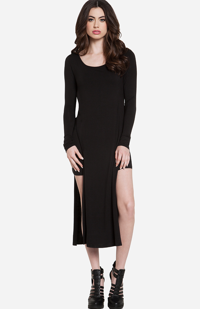 mini black dress with side split