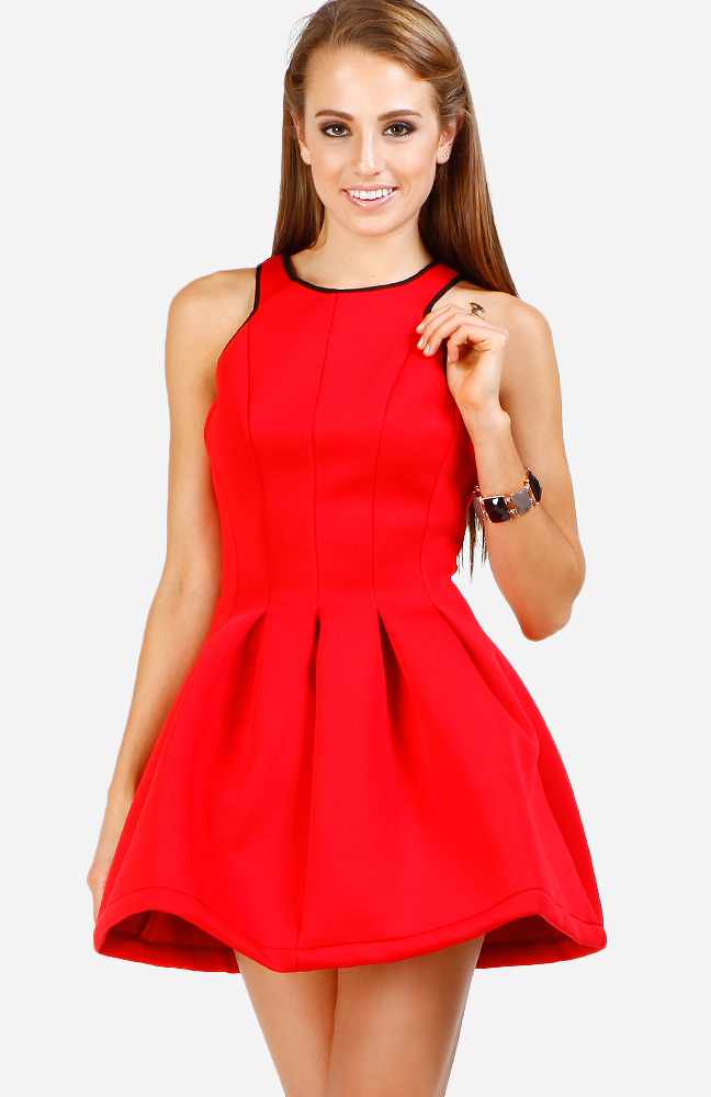 Neoprene Fit and Flare Dress in Red | DAILYLOOK