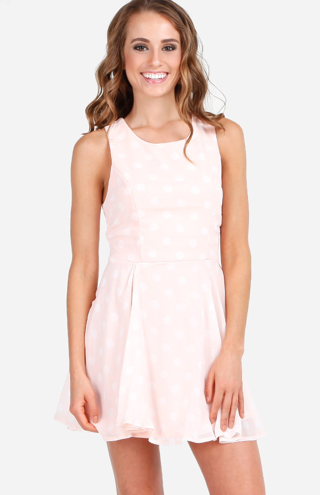 Open Back Polka Dot Dress in Pink | DAILYLOOK