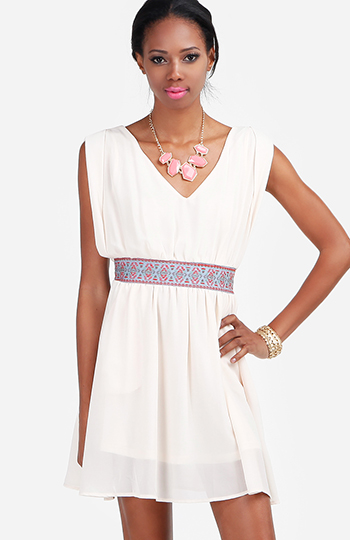 Embroidered Bow Mini Dress in Ivory | DAILYLOOK