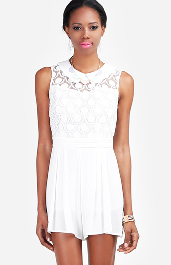 Embroidered Lace Romper in White | DAILYLOOK