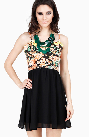 Floral Denim Bustier Dress Slide 1