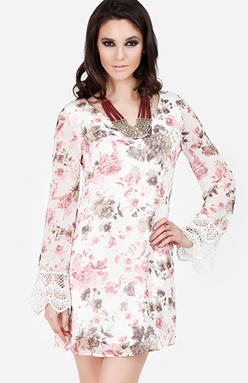 Lace Cuff Floral Dress Slide 1