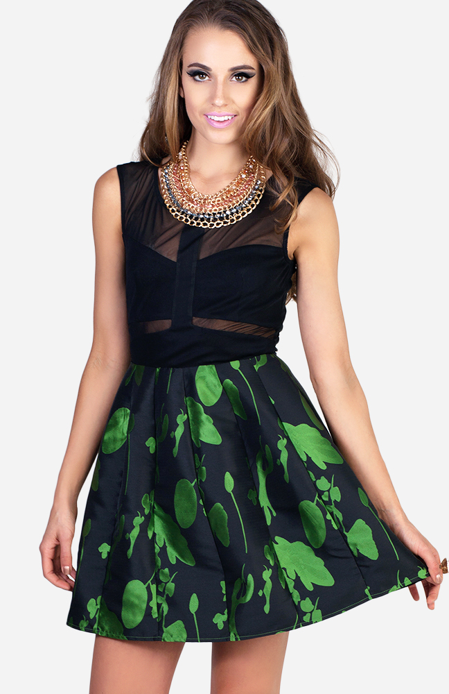Leaf Detail Sheer Top Dress in Green DAILYLOOK