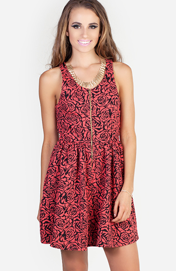 Zipper Front Rose Dress Slide 1