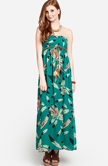 Strapless Feather Maxi Dress Slide 1