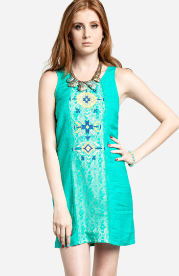 Embroidered Lace Shift Dress Slide 1