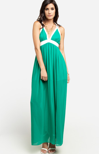 Racer Back Maxi Dress in Green | DAILYLOOK