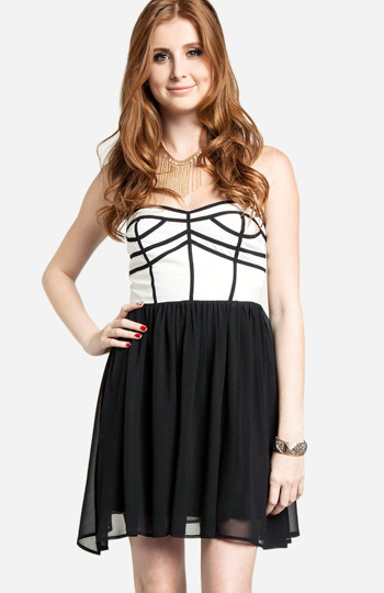 Strapless Pinstripe Bodice Dress Slide 1