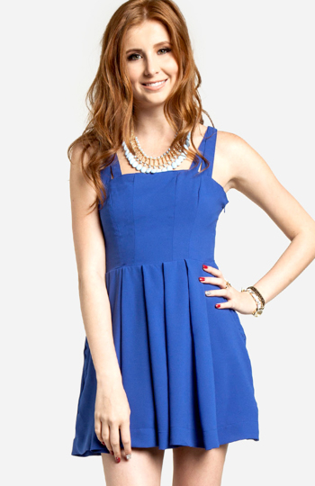 Cross Back Pleated Dress Slide 1