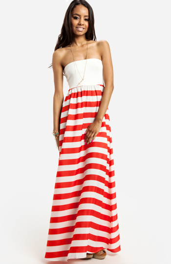 Strapless Striped Maxi Dress Slide 1