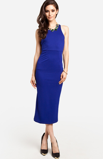 Midi Bodycon Dress in Royal Blue | DAILYLOOK