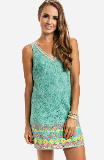 Embroidered Lace Shift Dress Slide 1