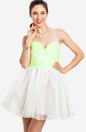 Neon Embroidered Fit and Flare Dress Slide 1
