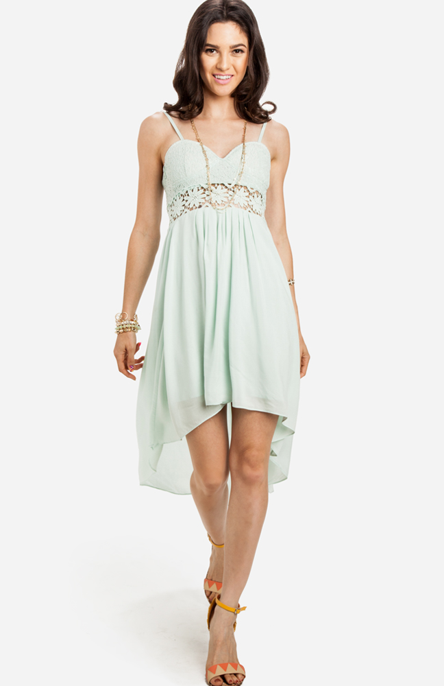 Lace Bodice High Low Dress in Mint | DAILYLOOK