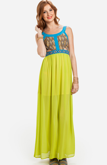 Vibrant Tribal Maxi Dress in Green | DAILYLOOK