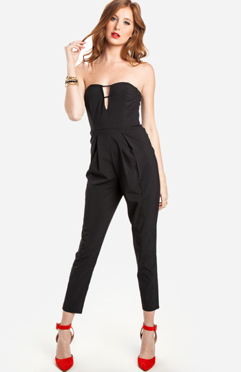 Strapless Tailored Jumpsuit in Black | DAILYLOOK