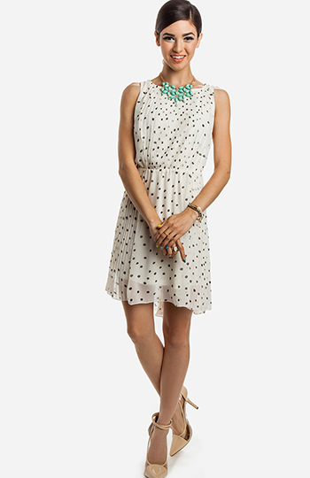 Pleated Polka Dot Dress Slide 1