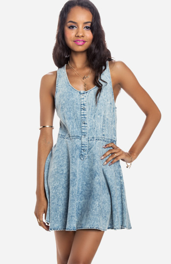 Chambray Fit and Flare Dress Slide 1