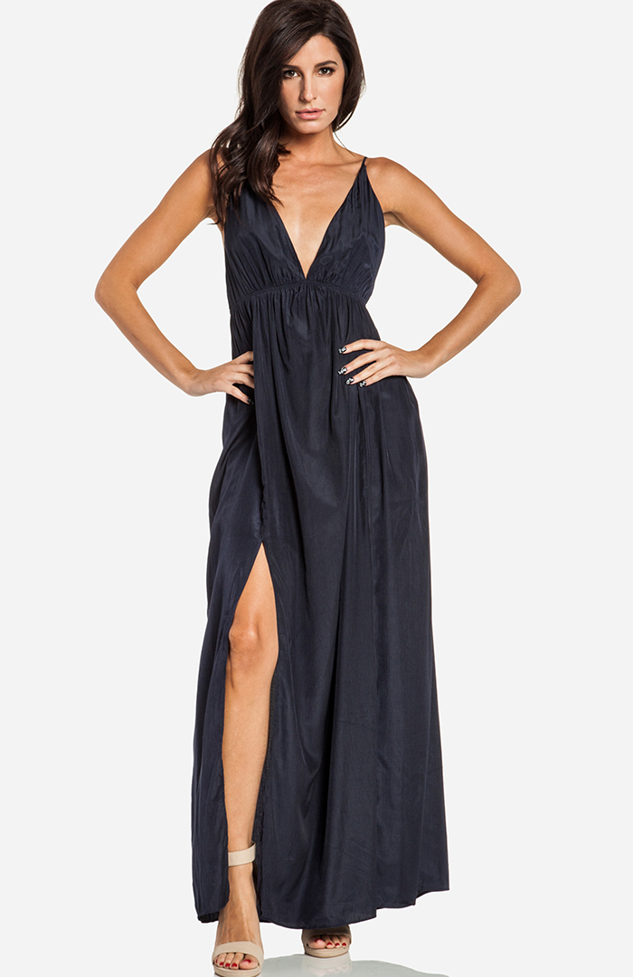 Plunging Maxi Dress in Navy DAILYLOOK