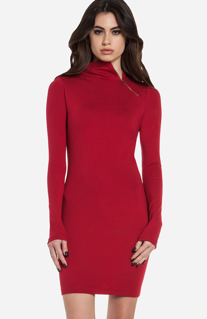 DAILYLOOK Zip Collar Mini Dress in Red | DAILYLOOK