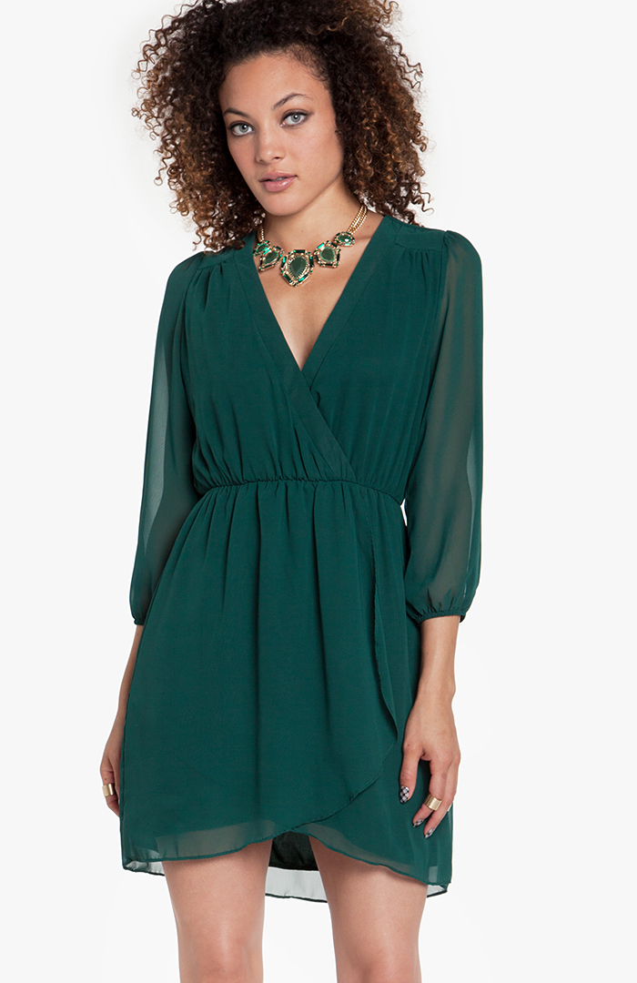 Chiffon Wrap Dress in Green DAILYLOOK