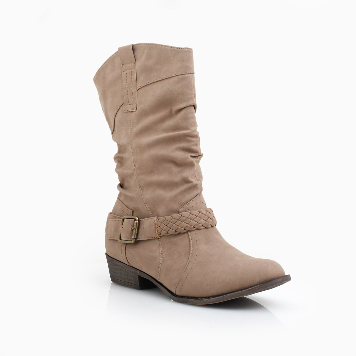 Braided Strap Slouch Boots in Taupe DAILYLOOK