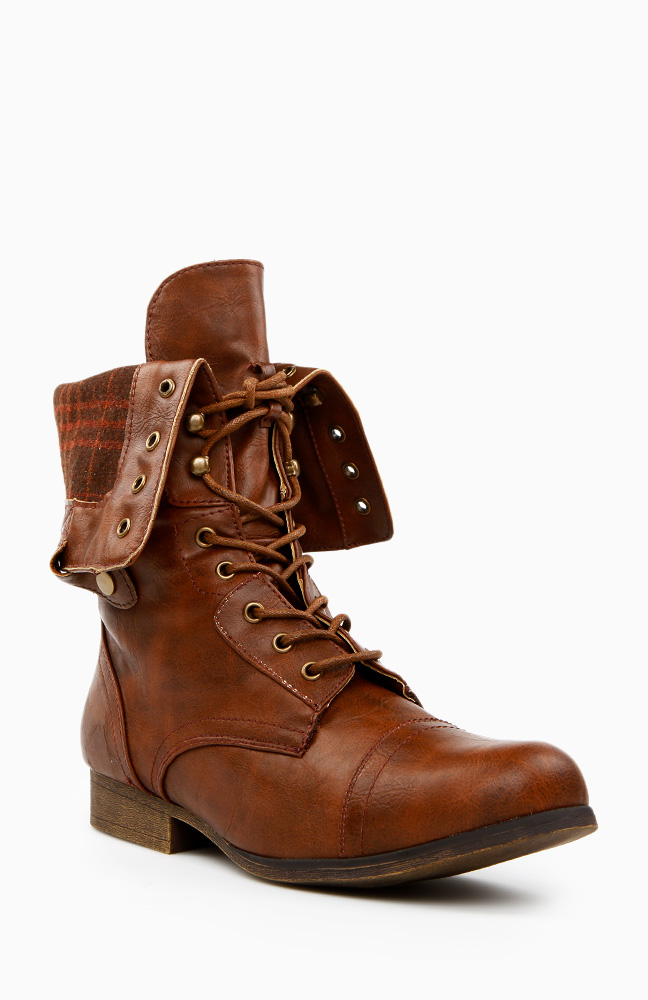 Fold Over Combat Boot In Brown Dailylook