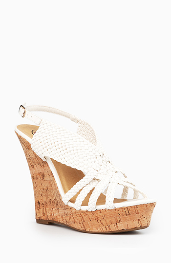 Basket Weave Cork Wedges Slide 1