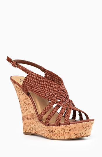 Basket Weave Cork Wedges in Brown | DAILYLOOK