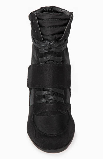 black hidden wedge trainers