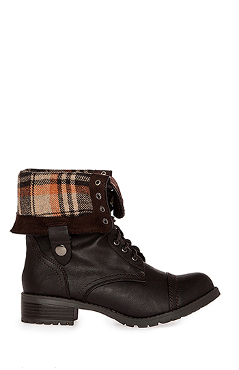 Plaid Fold Over Combat  Boots Slide 1