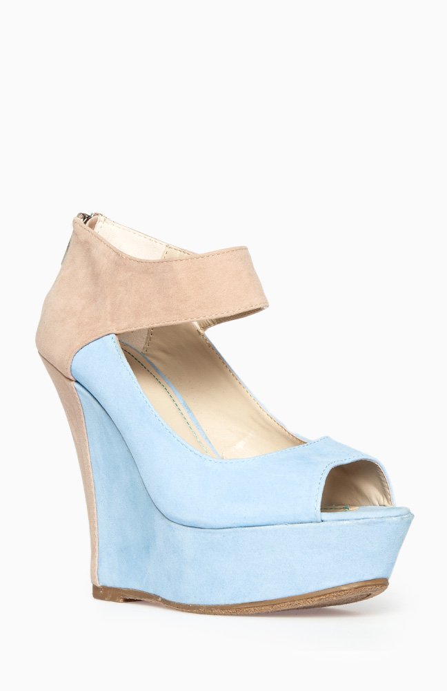 Two Tone Ankle Strap Wedges in Blue | DAILYLOOK
