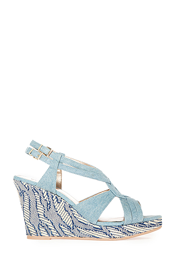 Denim and Straw Wedges Slide 1