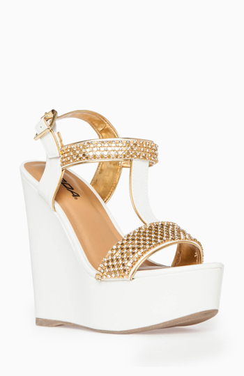 Metallic T-Strap Wedges Slide 1