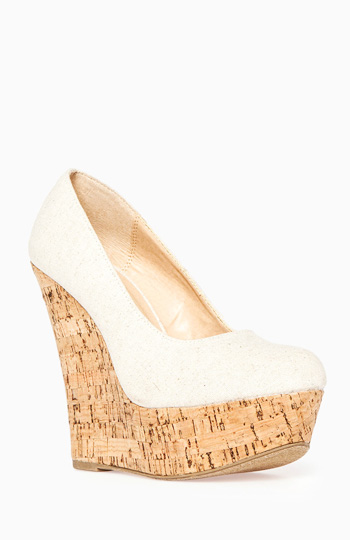 Linen Cork Wedges Slide 1