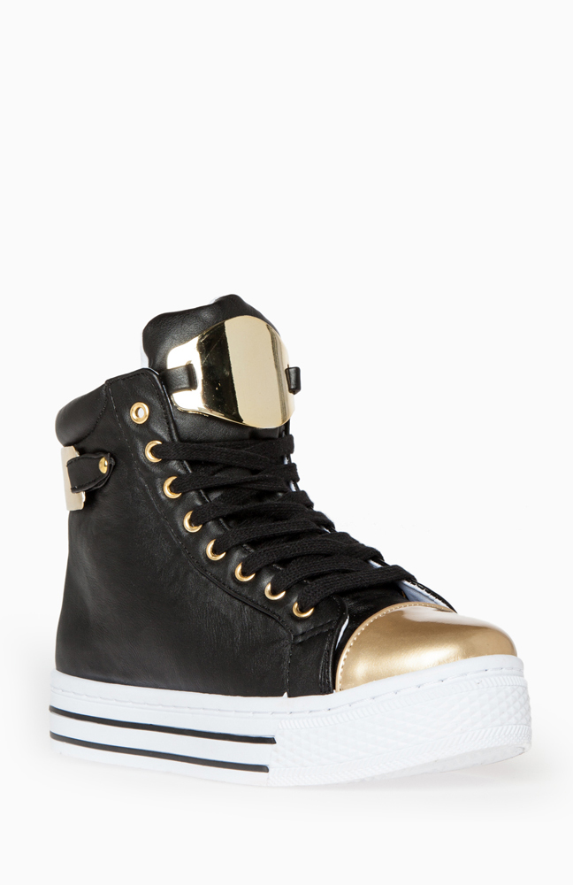gold platform trainers womens