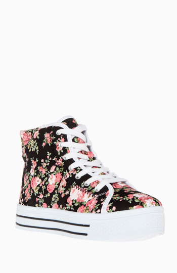 Floral Platform Sneakers in Black | DAILYLOOK