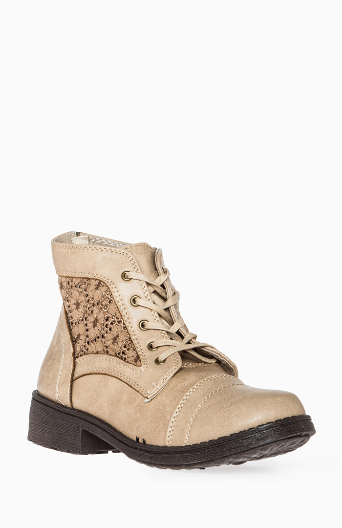 Lace Trim Combat Boots in Taupe | DAILYLOOK