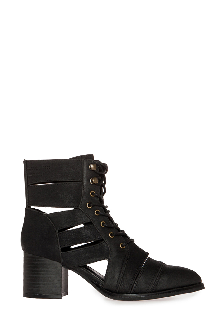 Cutout Lace Up Booties in Black | DAILYLOOK