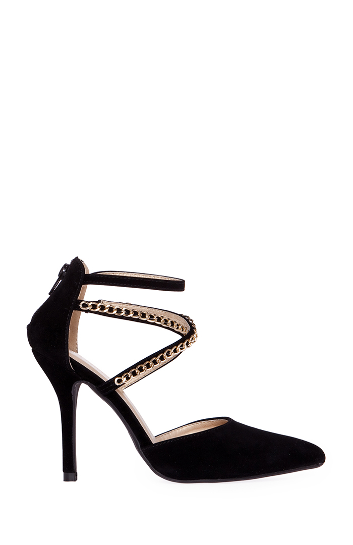 black high heels with chains