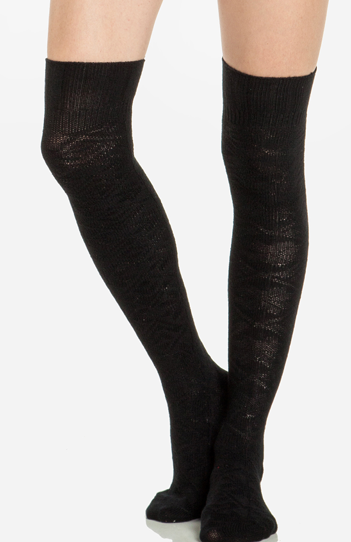 Fair Isle Knee High Socks in Black | DAILYLOOK