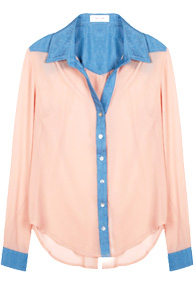 Denim Accented Button Down Blouse